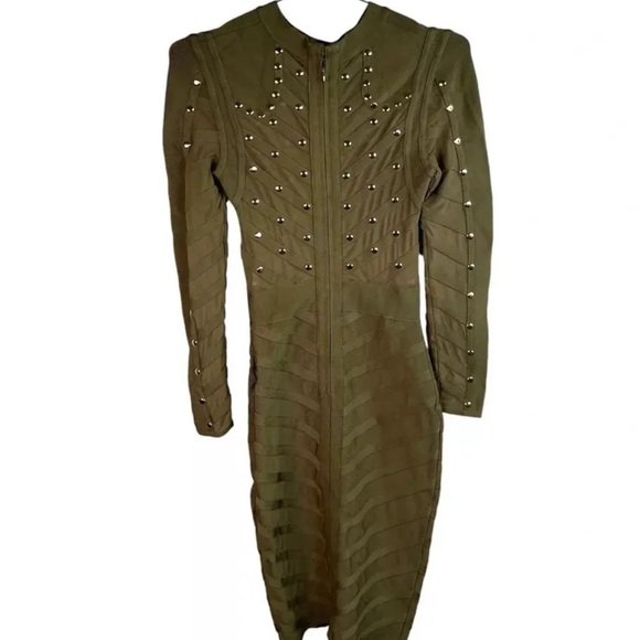 House of CB London Olive Green Mesh Bandage Mini Bodycon Dress w/Studs Size M - Picture 2 of 7